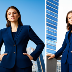 **

A professional female architect, fully clothed in a modest, dark blue pantsuit, standing in front of a modern skyscraper she designed. Appropriate attire, safe for work, perfect anatomy, natural pose, well-formed hands, professional photography, high quality, daytime lighting.

**