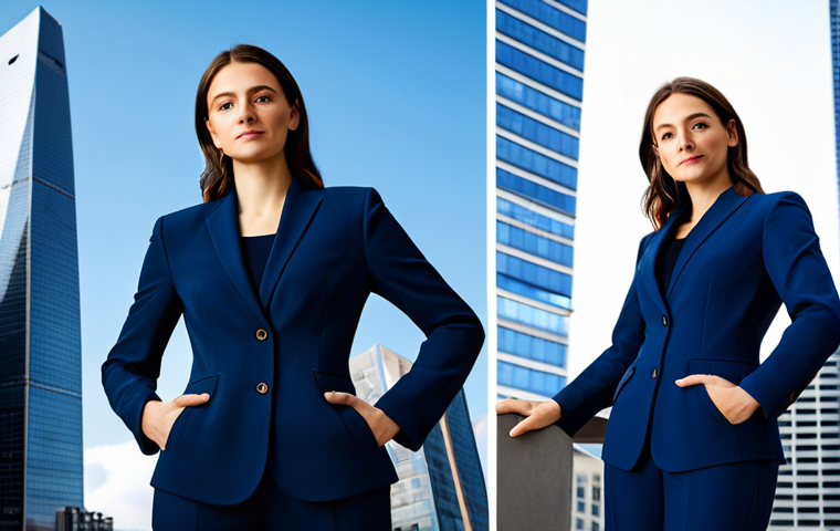 **

A professional female architect, fully clothed in a modest, dark blue pantsuit, standing in front of a modern skyscraper she designed. Appropriate attire, safe for work, perfect anatomy, natural pose, well-formed hands, professional photography, high quality, daytime lighting.

**